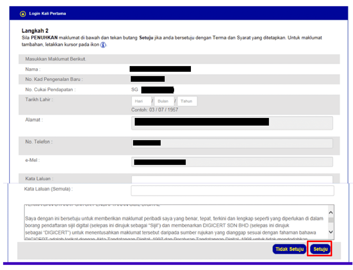 ezHasil Login Kali Pertama dan Permohonan No PIN LHDN